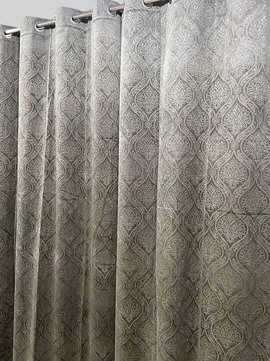 

RAASO Set of 2 Velvet Embossed Damask Solid Blackout Door Curtains, Grey
