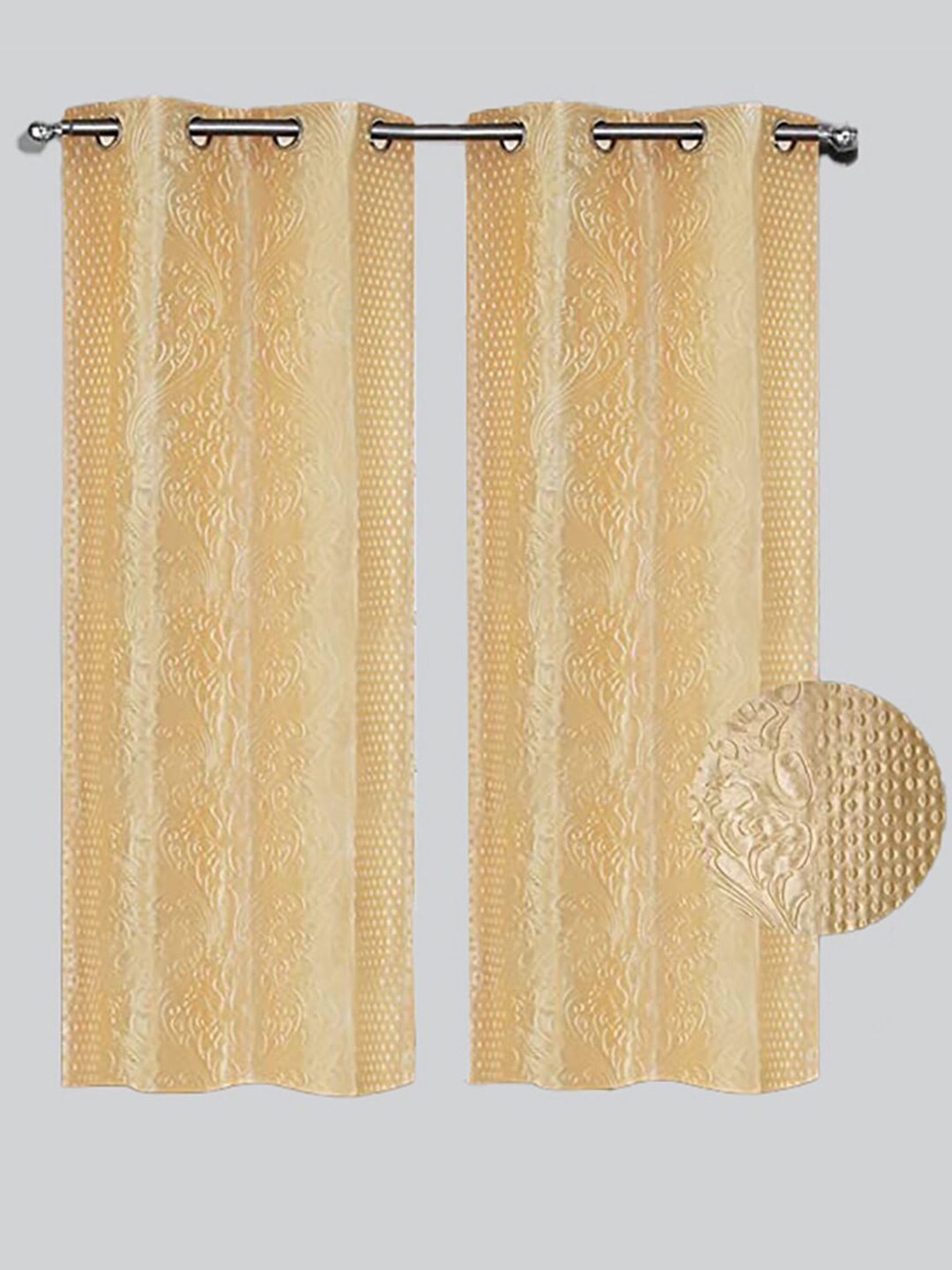 

RAASO Cream Embossed Damask Solid Blackout Window Curtains 5 Feet - Set of 2