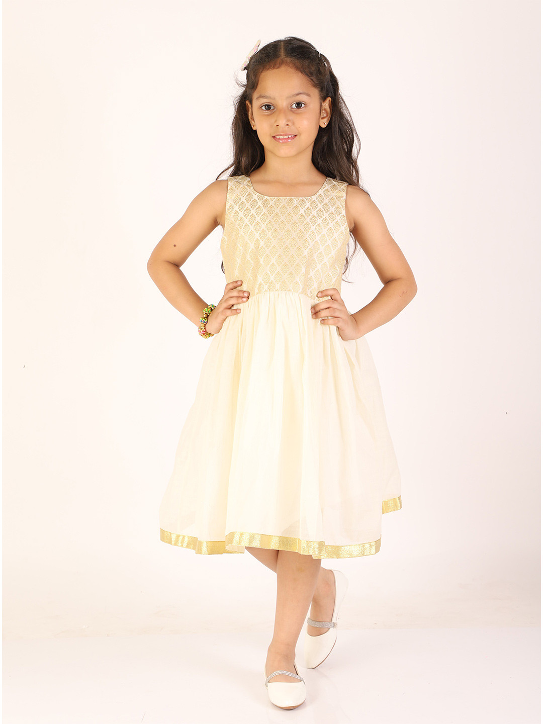 

JBN Creation Cream-Coloured Ethnic Midi Dress