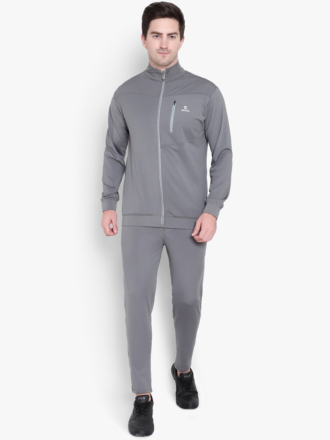 

Reich Color Men Solid Slim Fi Sports Tracksuit, Grey