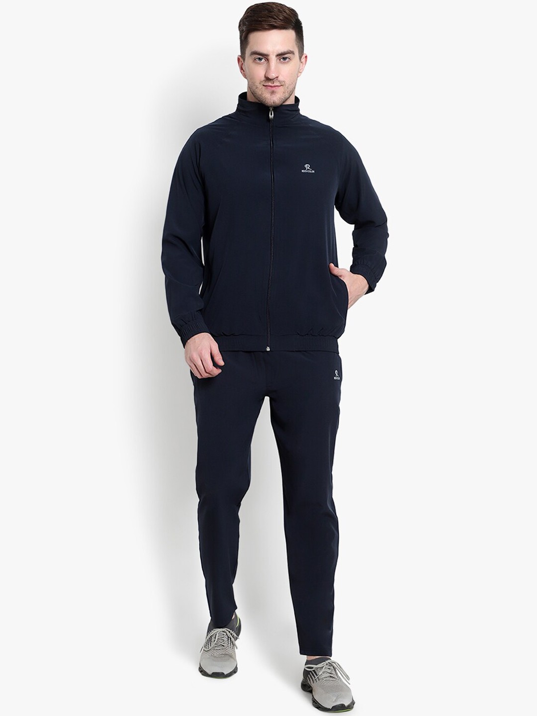 

Reich Color Men Solid Sports Tracksuit, Navy blue