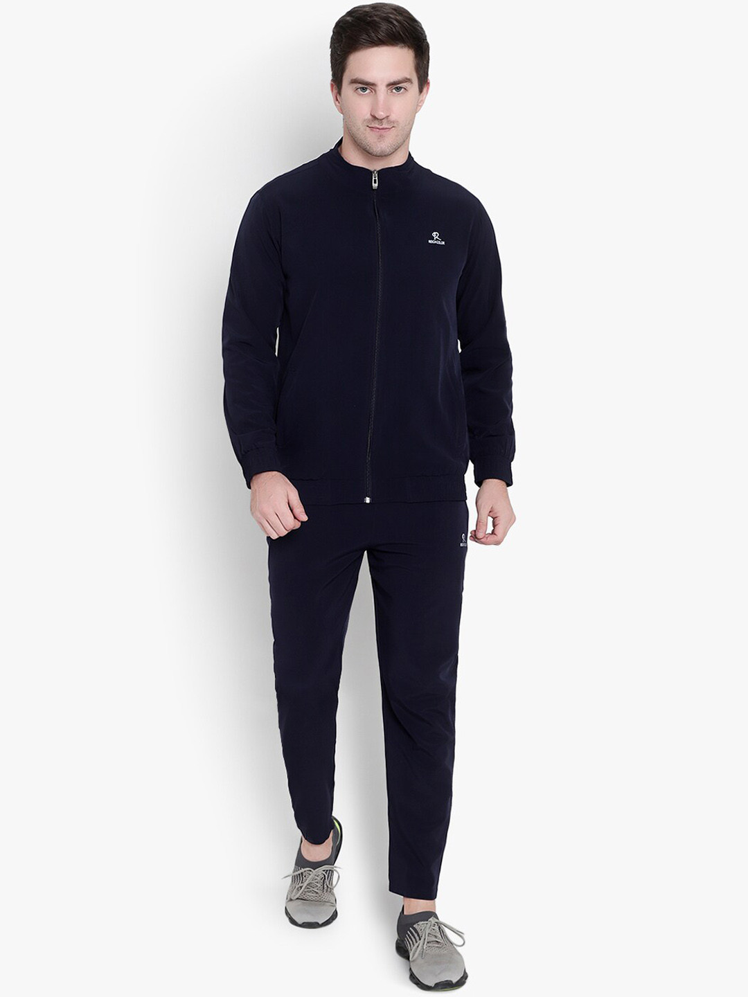 

Reich Color Men Solid Slim Fit Sports Tracksuit, Navy blue