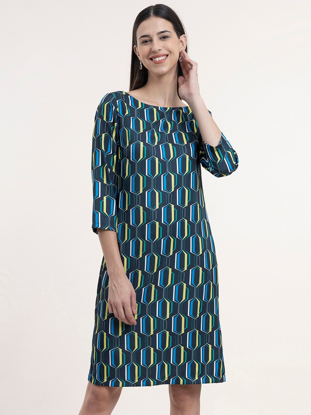 

FableStreet Navy Blue Ethnic Motifs Formal A-Line Dress