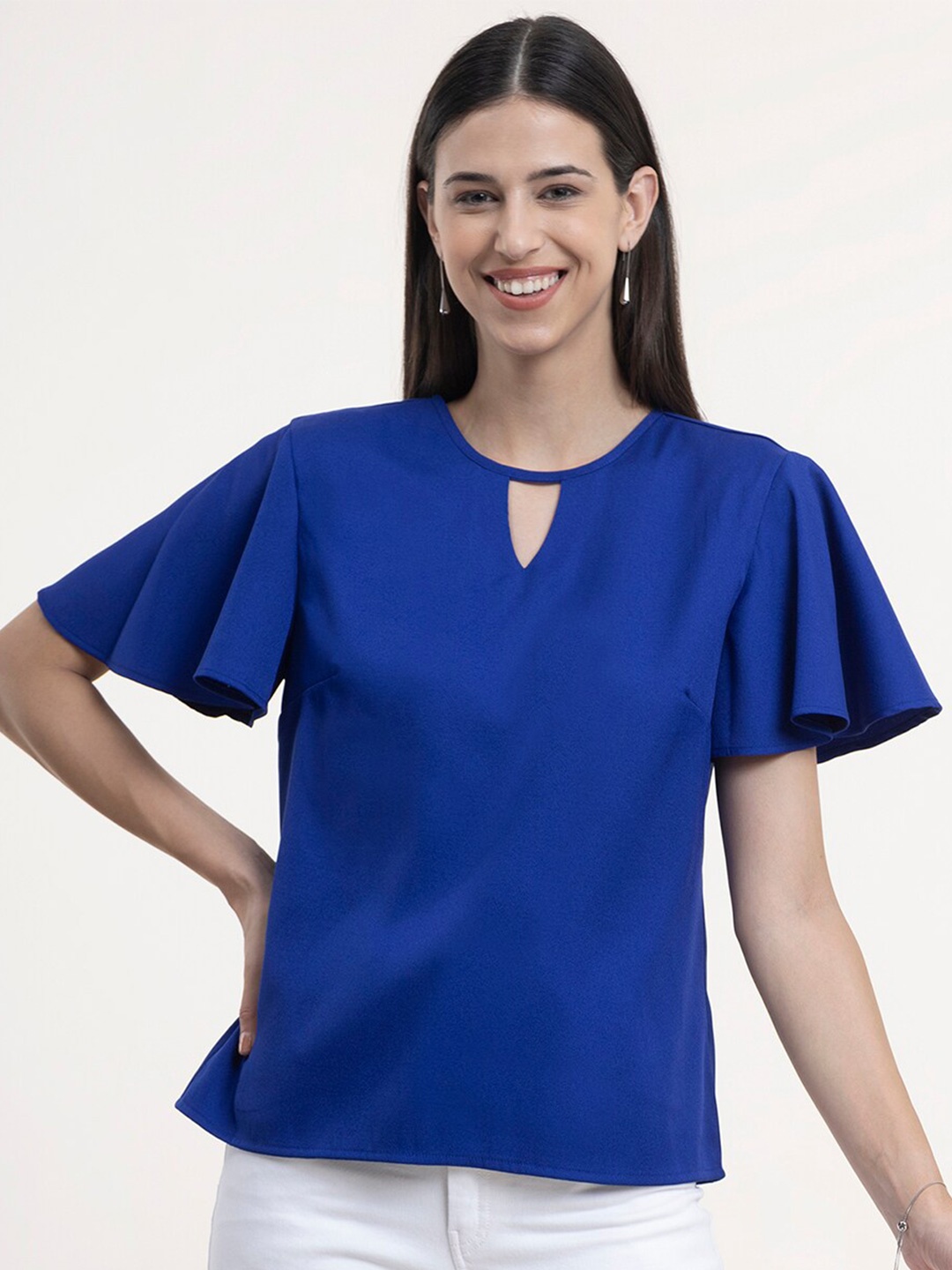 

FableStreet Blue Keyhole Neck Top