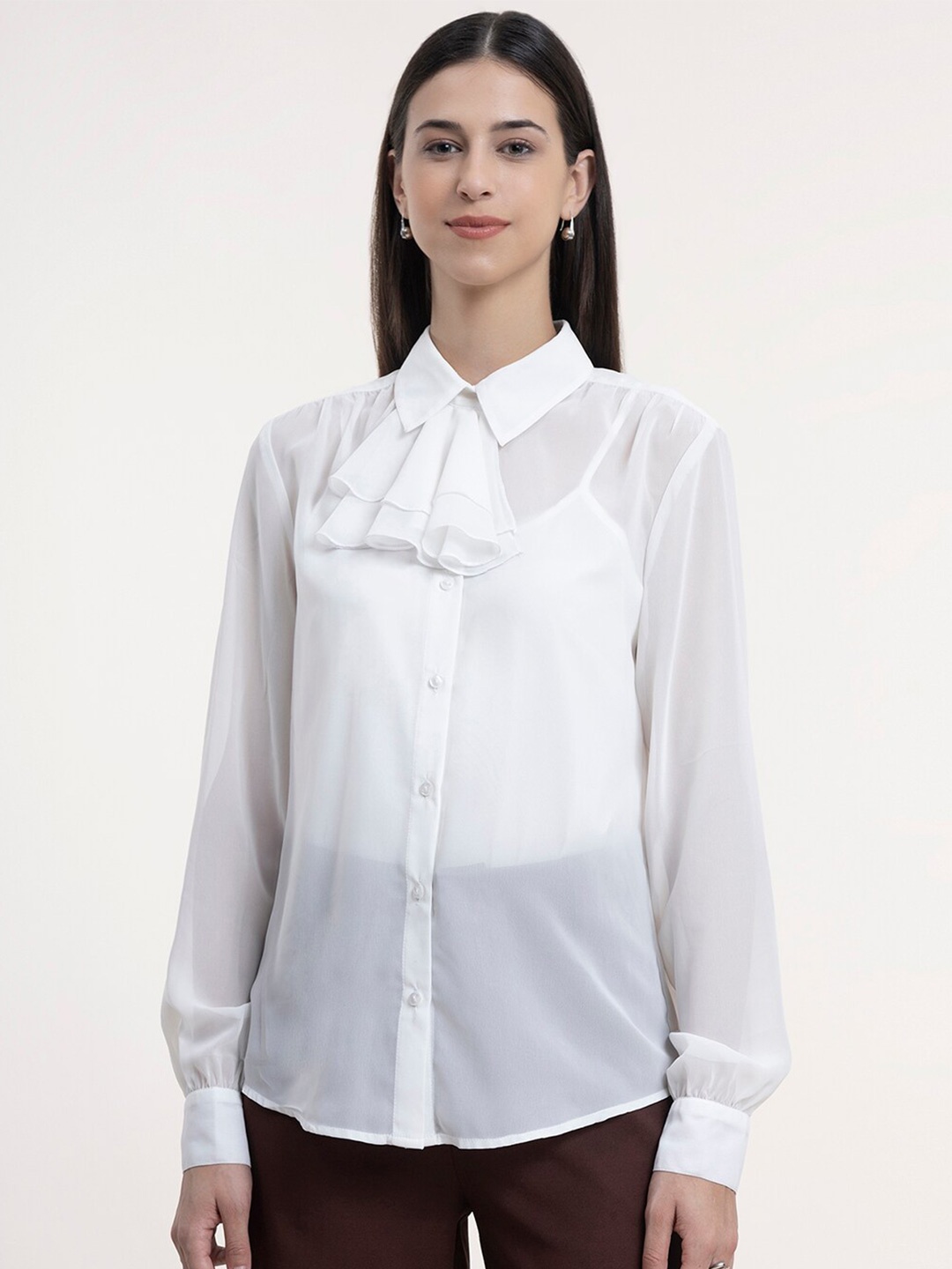 

FableStreet Women White Comfort Semi Sheer Casual Shirt