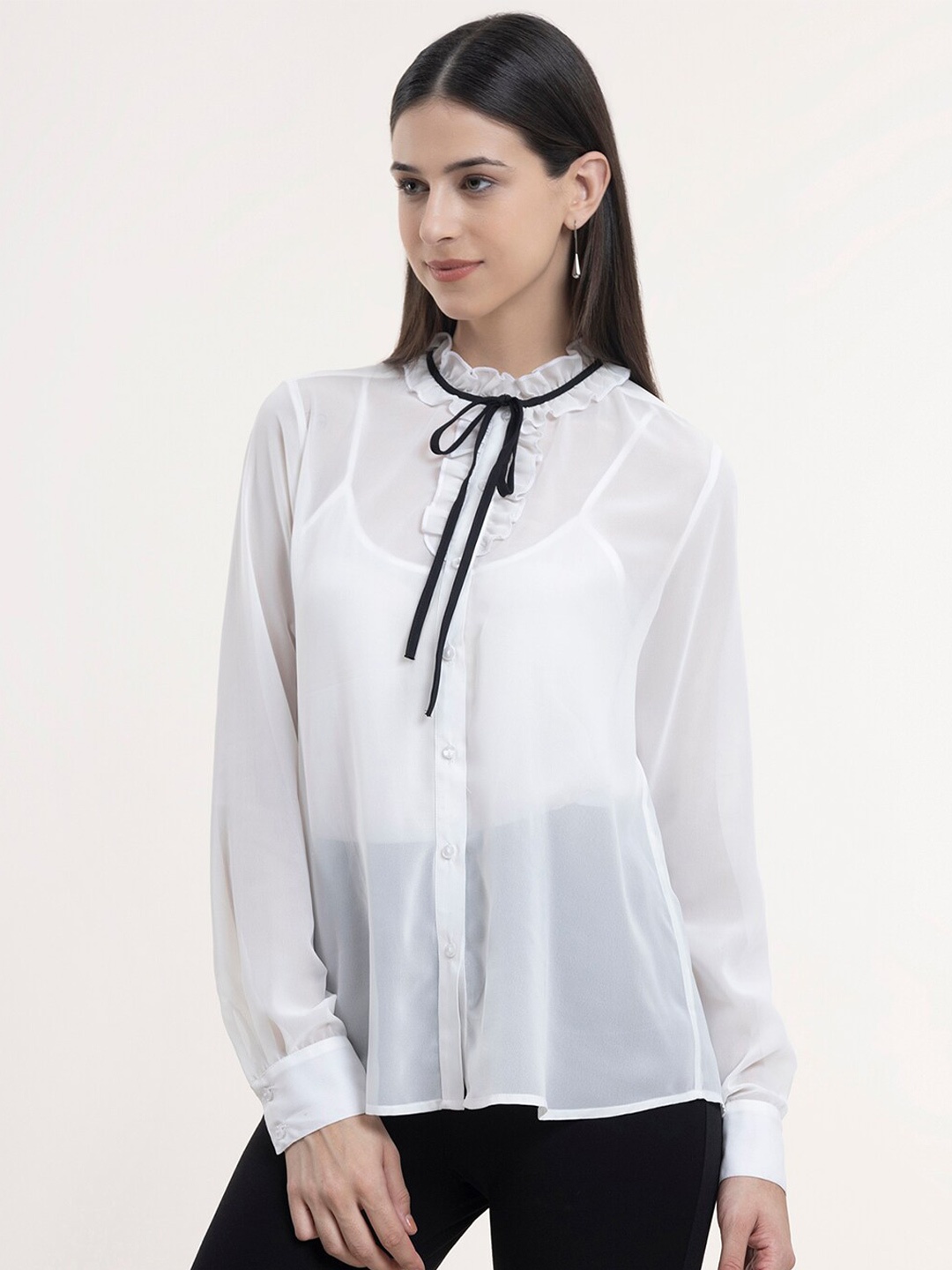 

FableStreet Women White Comfort Semi Sheer Casual Shirt