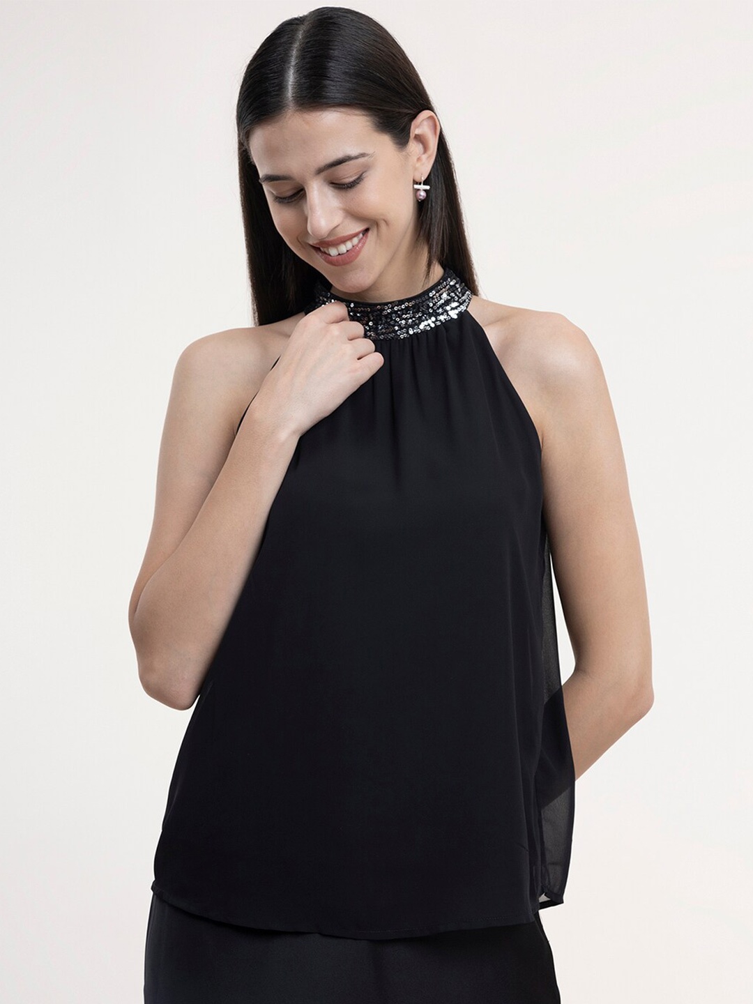 

FableStreet Black Georgette Top