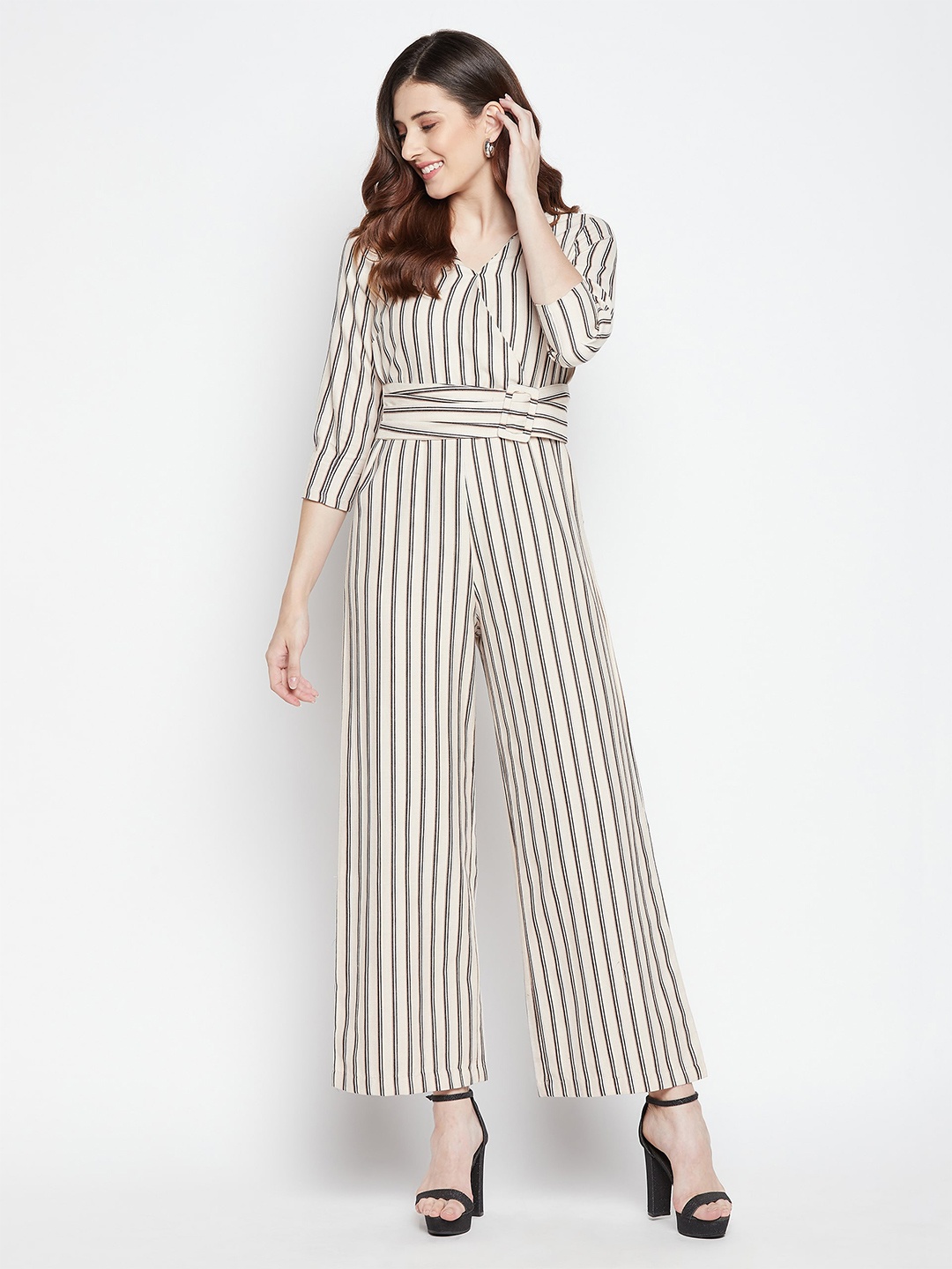 

Madame Beige & Black Striped Basic Jumpsuit