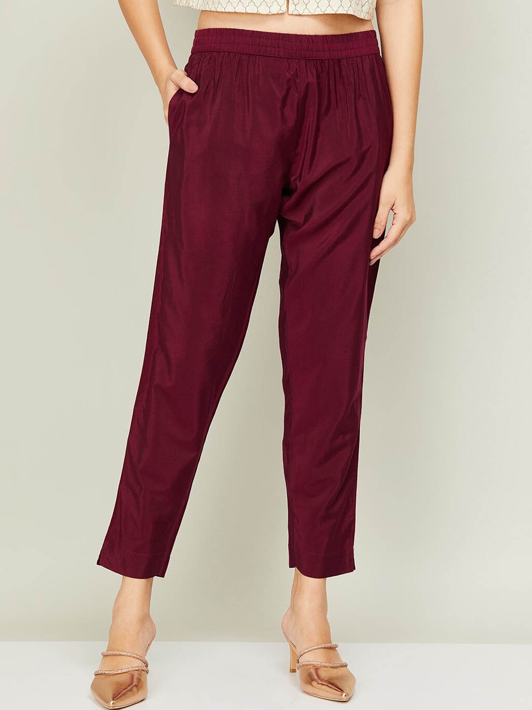 

Melange by Lifestyle Women Red Pleated Trousers