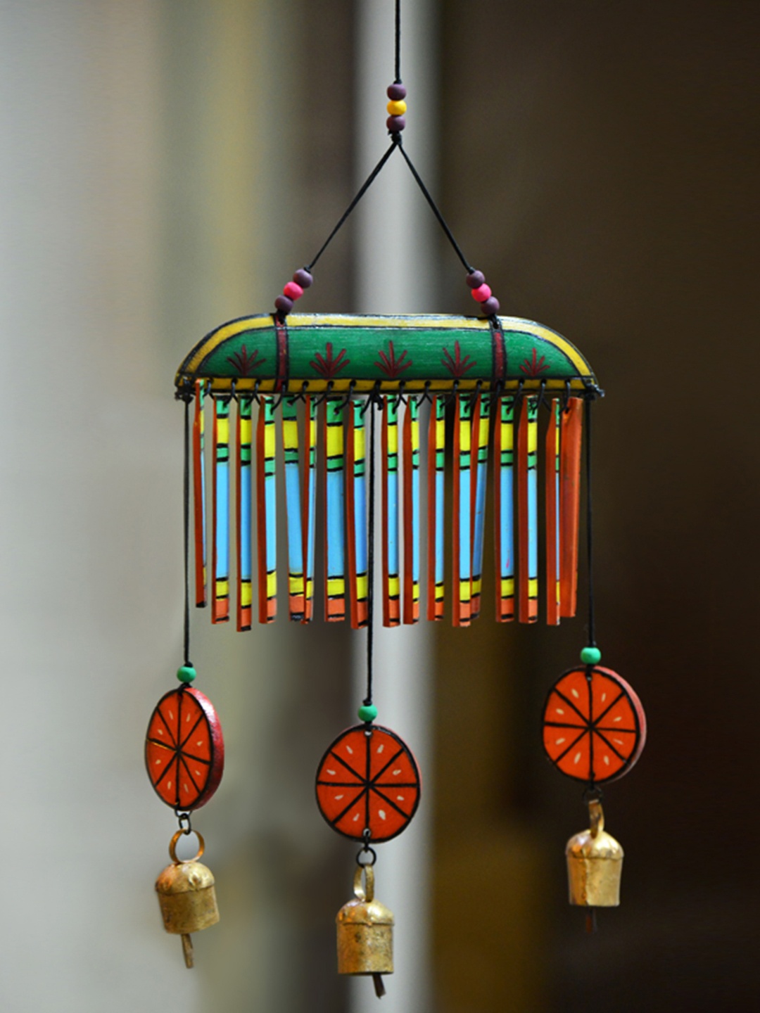 

ExclusiveLane Multicoloured Wooden Handpainted Decorative Hanging Windchimes, Multi