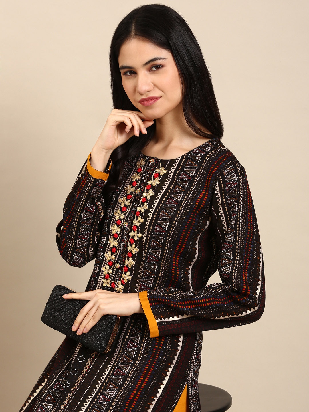 

SHOWOFF Women Black Printed Gotta Patti Kurta with Palazzos