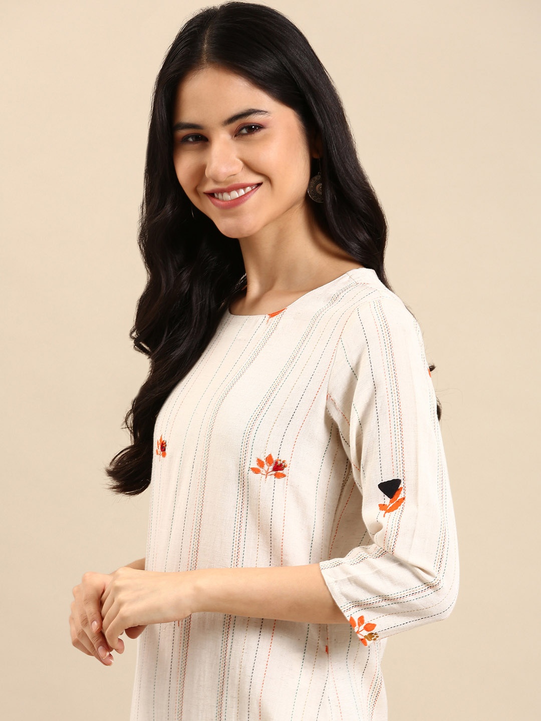 

SHOWOFF Women Off White Embroidered Kurta with Palazzos