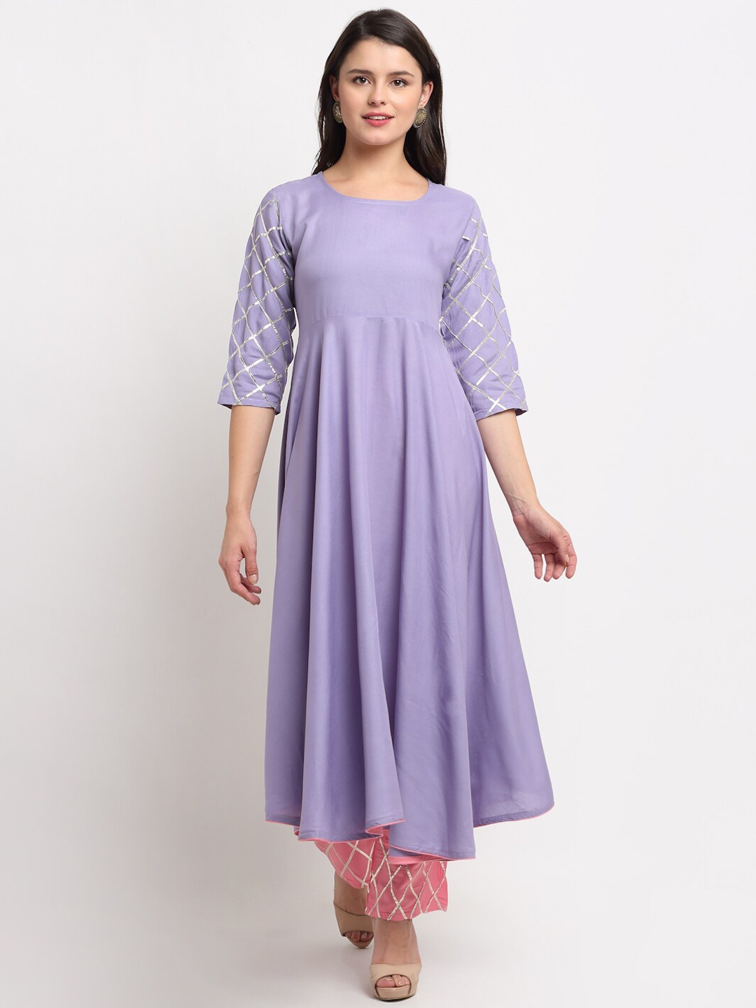 

The Mini NEEDLE Women Lavender Empire Gotta Patti Kurta with Trousers