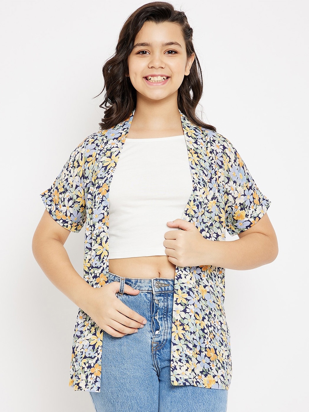 

luyk Girls Printed Cotton Open Front Shrug, Blue