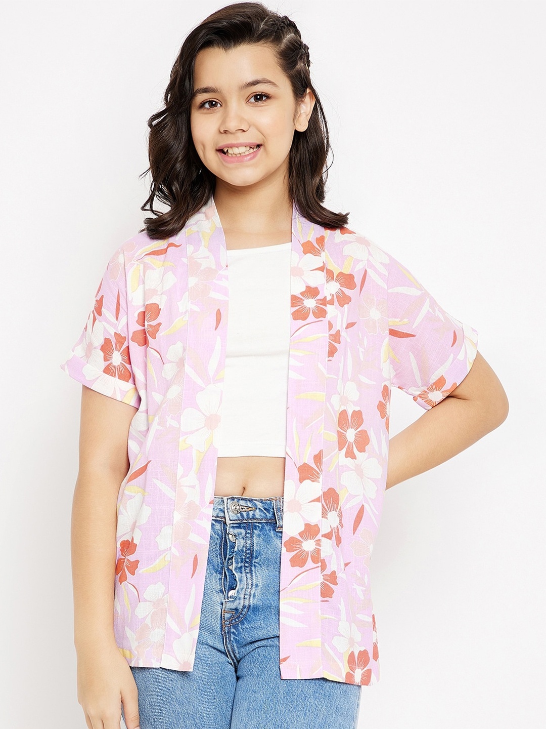 

luyk Girls Printed Cotton Open Front Shrug, Pink