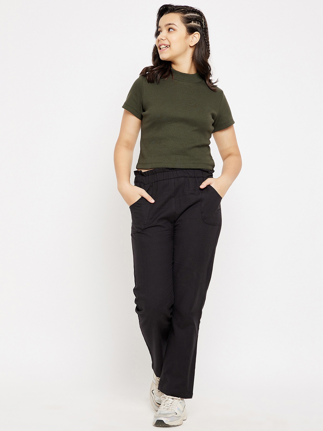 

luyk Girls Green & Black Pure Cotton Top with Trousers