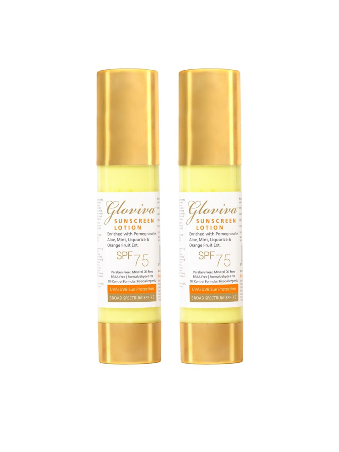 

Gloviva Set Of 2 Broad Spectrum SPF 75 Sunscreen Lotion with Pomegranate & Aloe- 50ml Each, White