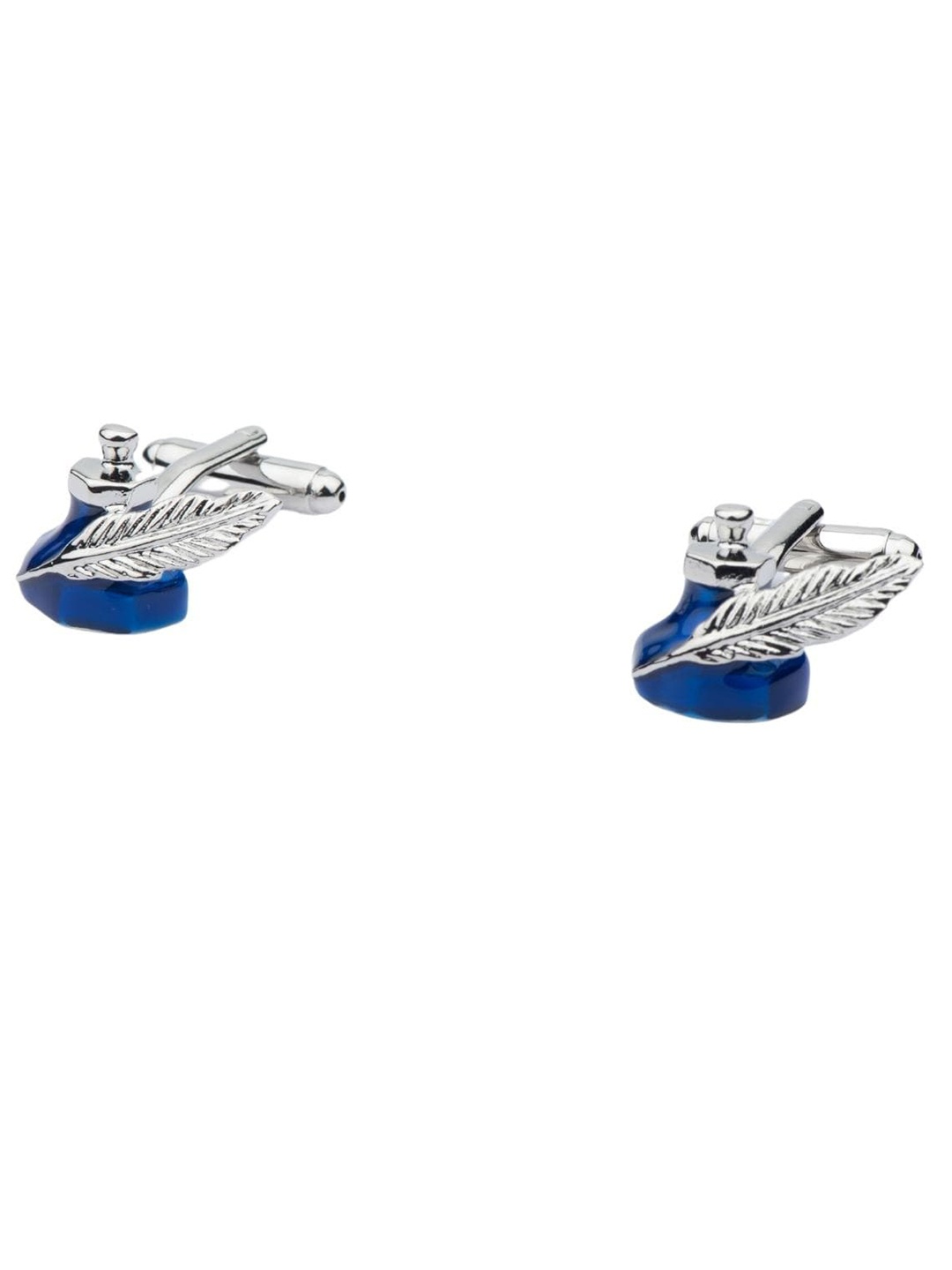 

The Tie Hub Men Silver-Toned & Blue Quirky Cufflink