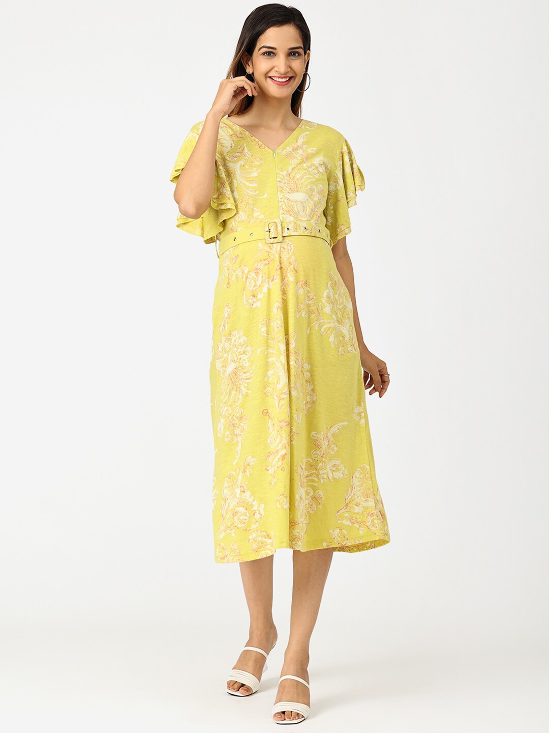 

The Mom Store Yellow Floral Midi Dress