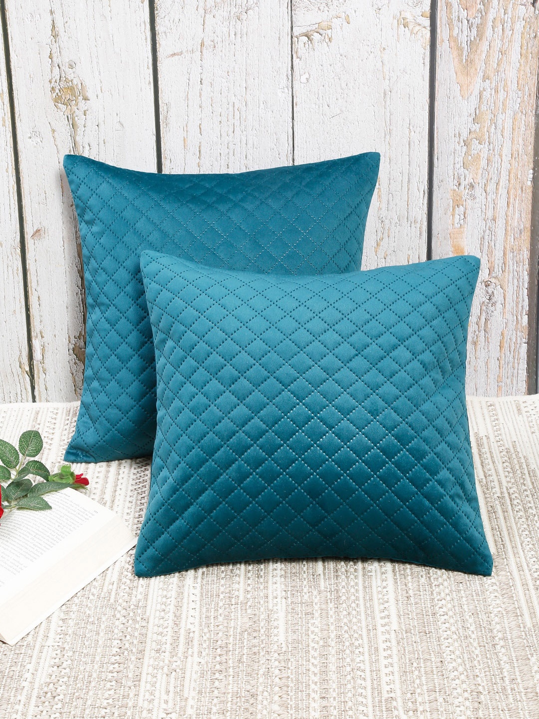 

MULTITEX Set of 2 Geometric Velvet Square Cushion Covers, Blue