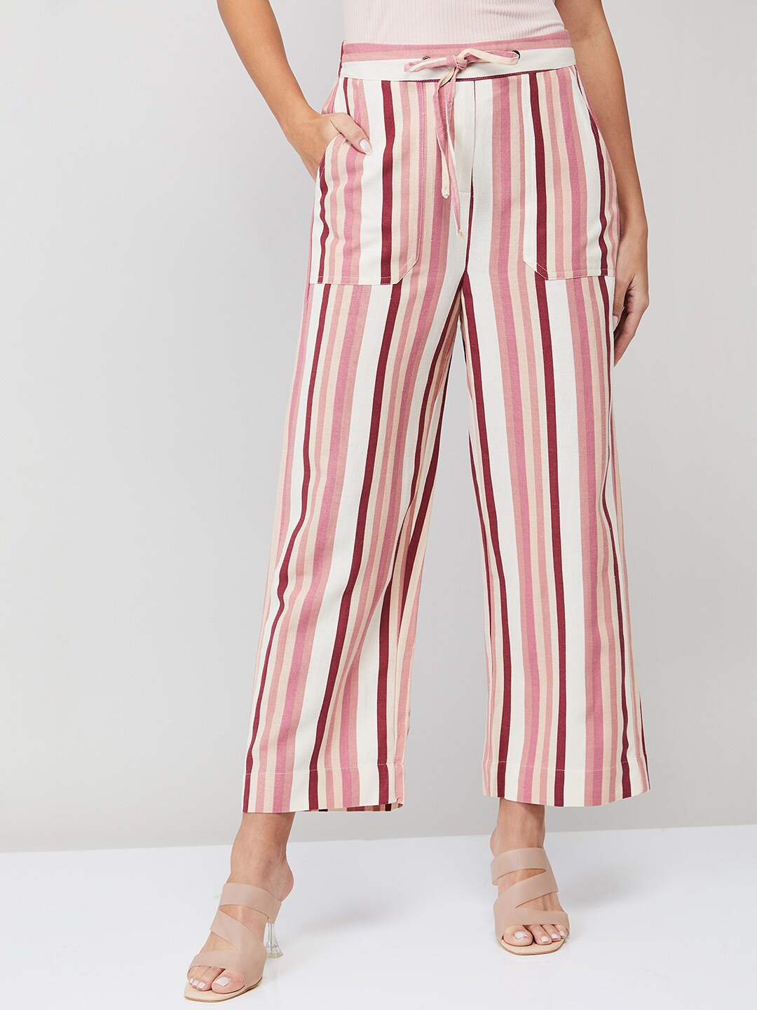 

CODE by Lifestyle Women Pink Striped Trousers