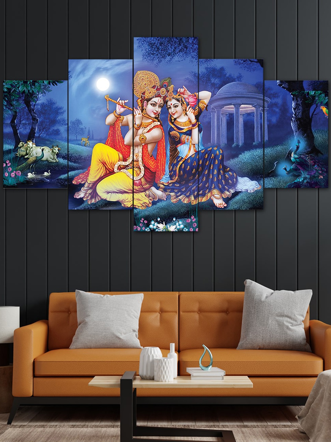 Perpetual Set Of 5 Radha Krishna Paintings Wall Art, Multi