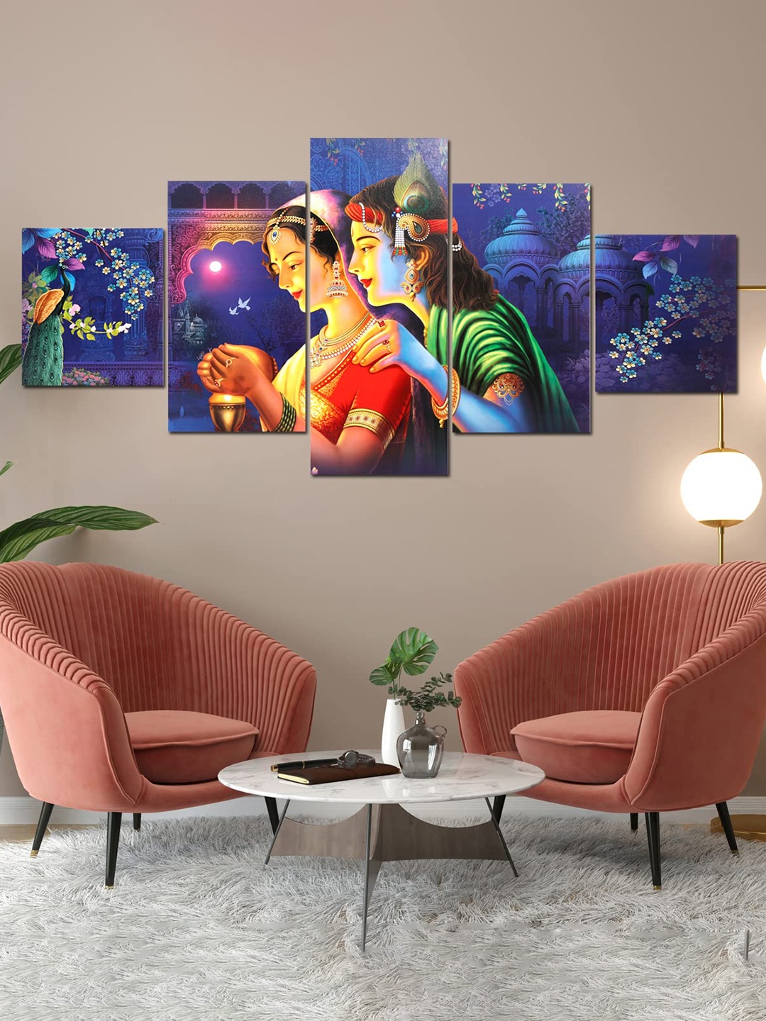 Perpetual Set Of 5 Radha Krishna Wall Art, Blue