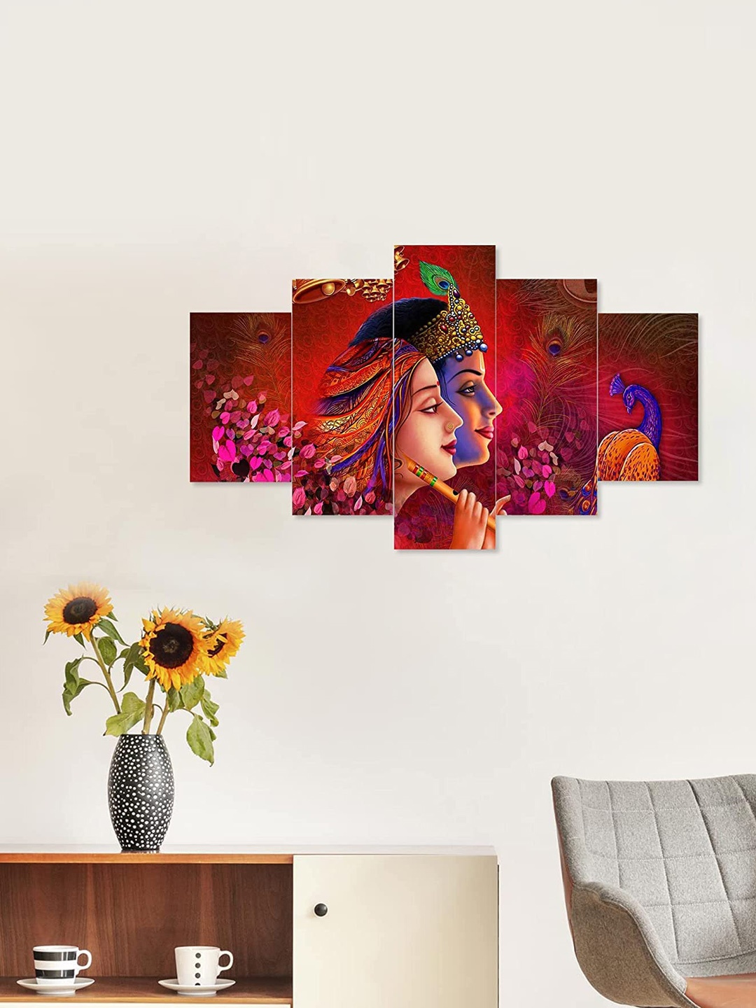 

Perpetual Set Of 5 Radha Krishna Paintings Wall Art, Multi