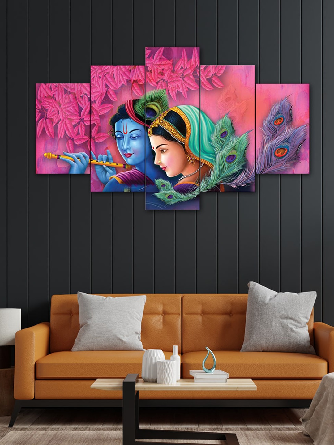 

Perpetual Set Of 5 Radha Krishna Paintings Wall Art, Pink