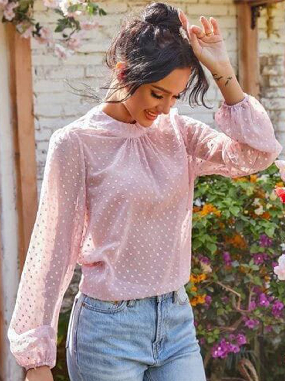 

La Aimee Pretty Pink Self-Design Top