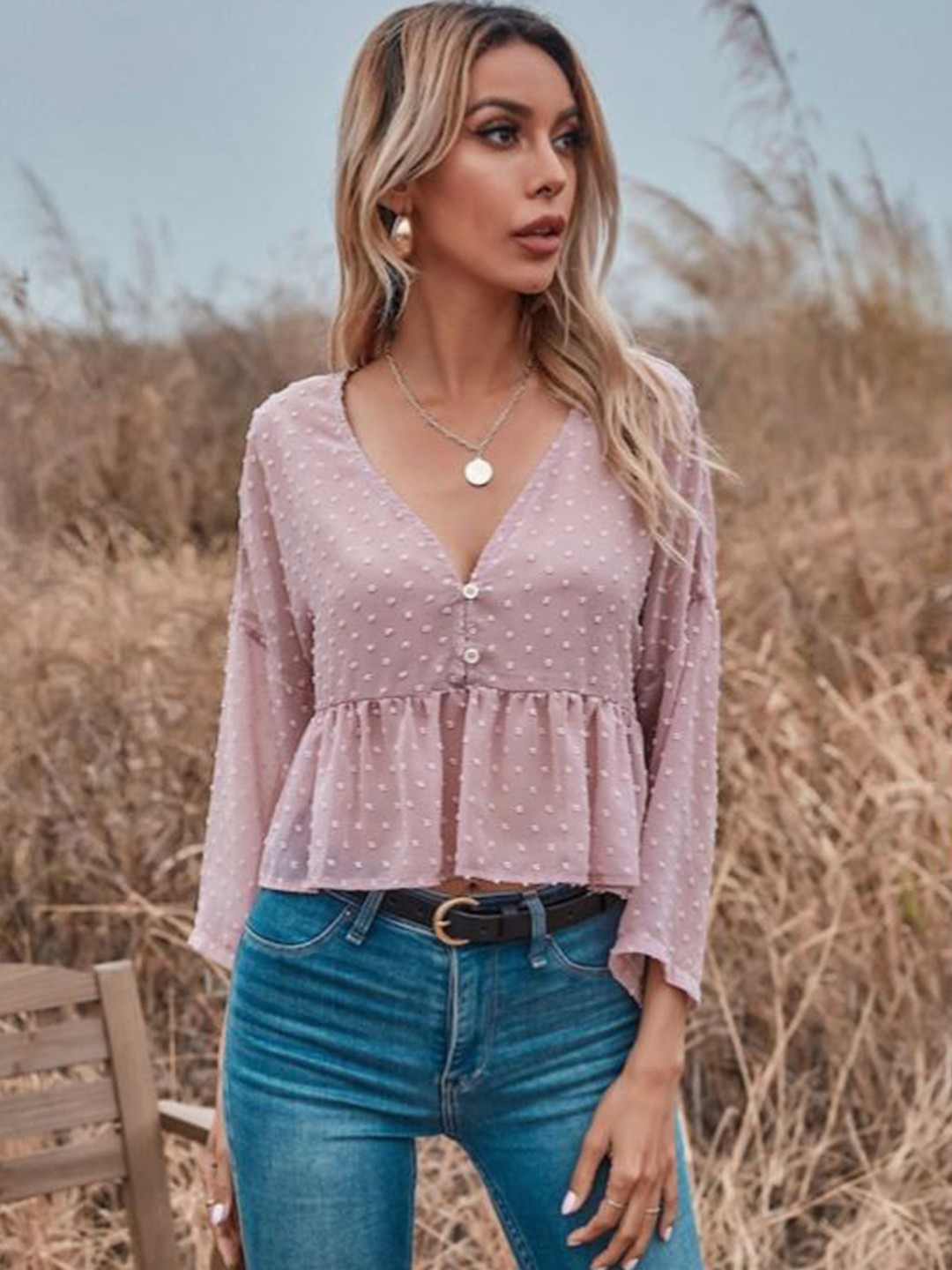 

La Aimee Pink Self-Design Top