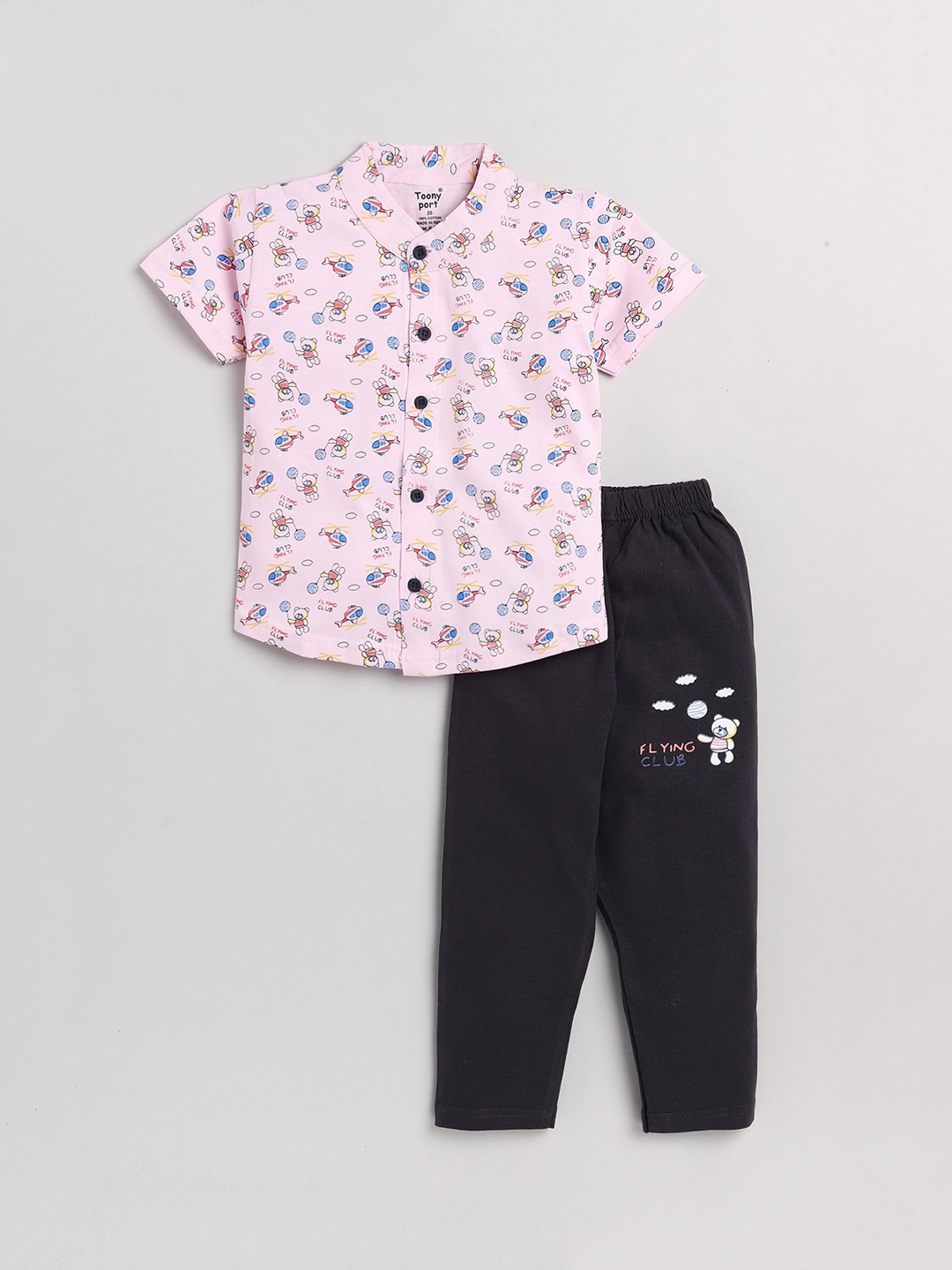 

Toonyport Kids Pink & Black Printed Pure cotton Night suit TP-AW22-F2SH850-FLYNG-HTFPNT