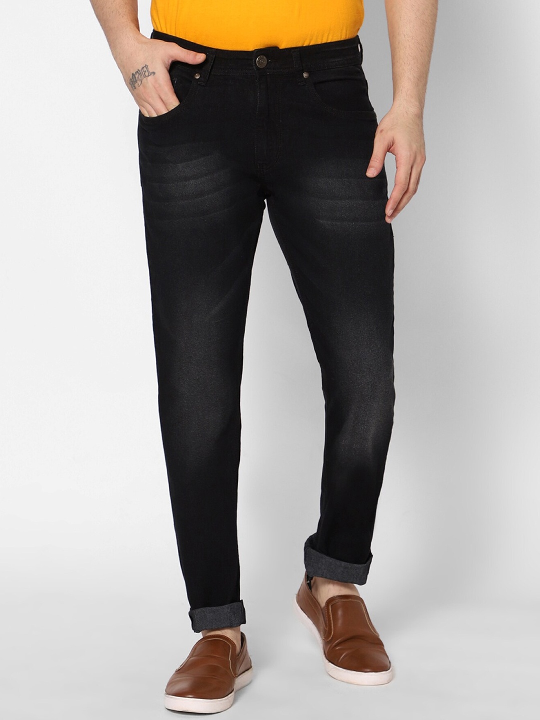 

HJ HASASI Men Black Slim Fit Light Fade Stretchable Jeans