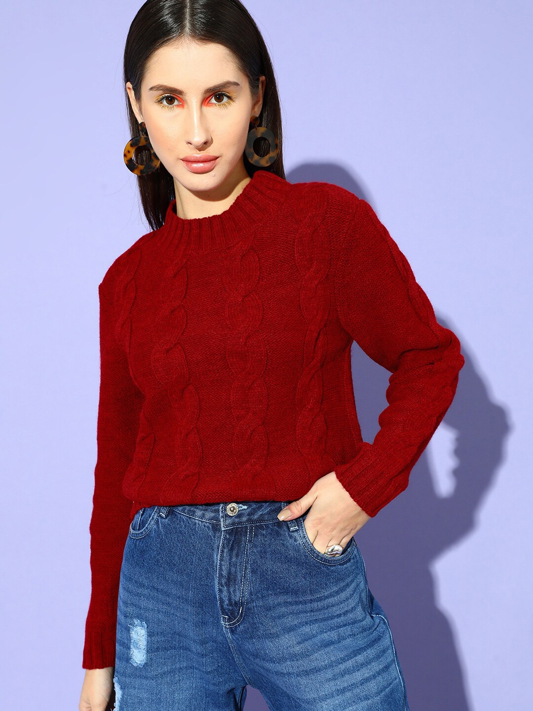 

STREET 9 Women Red Cable Knit Pullover