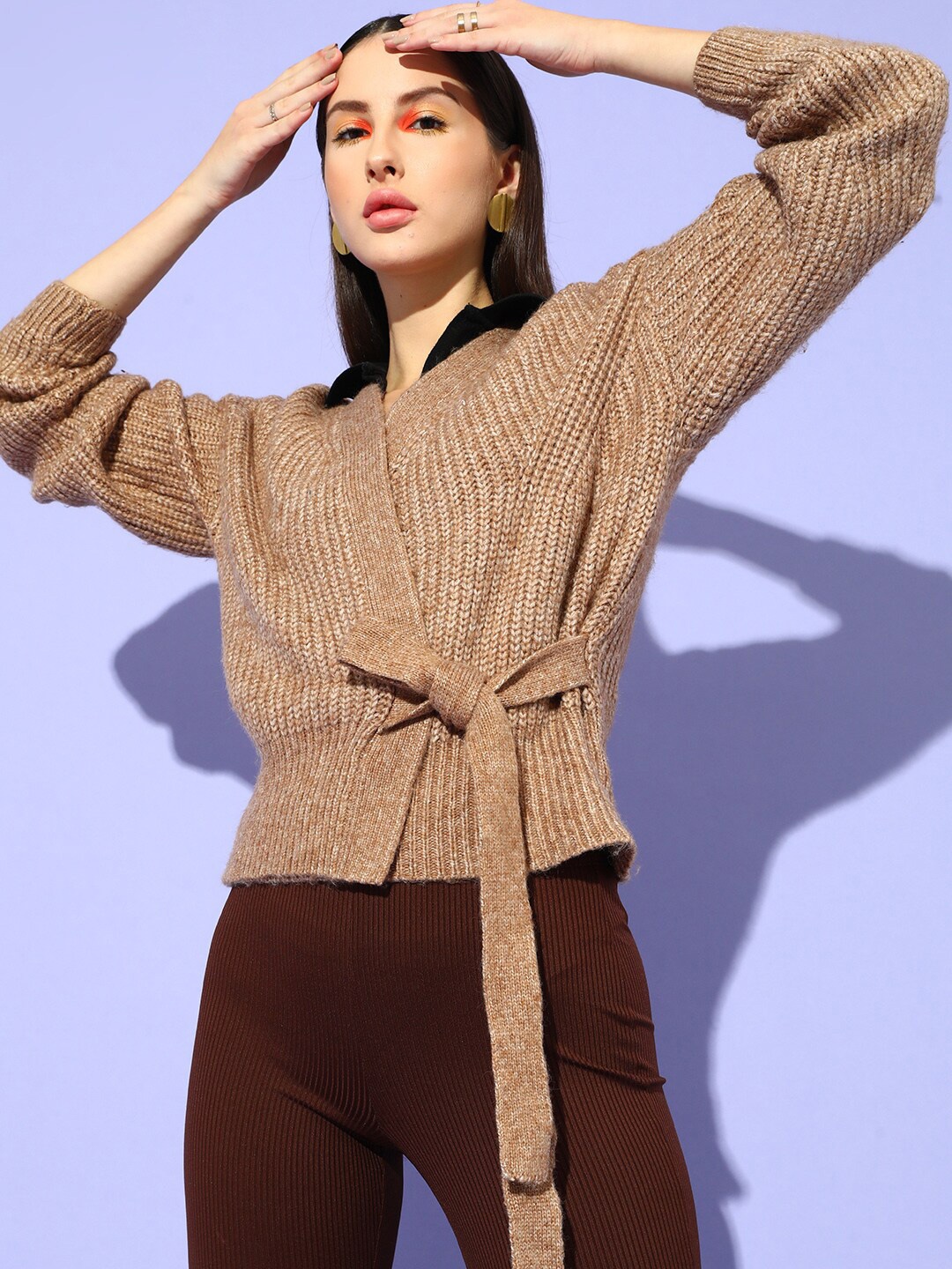 

STREET 9 Women Brown Tie-Up Sweater