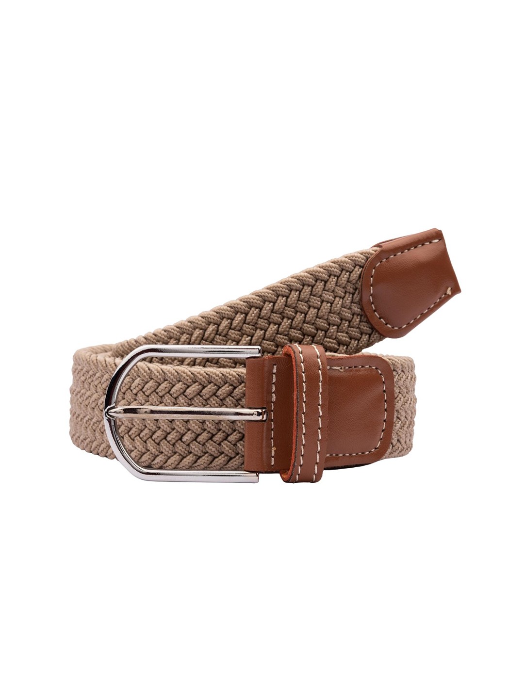 

The Tie Hub Men Braided Stretchable Belt, Beige