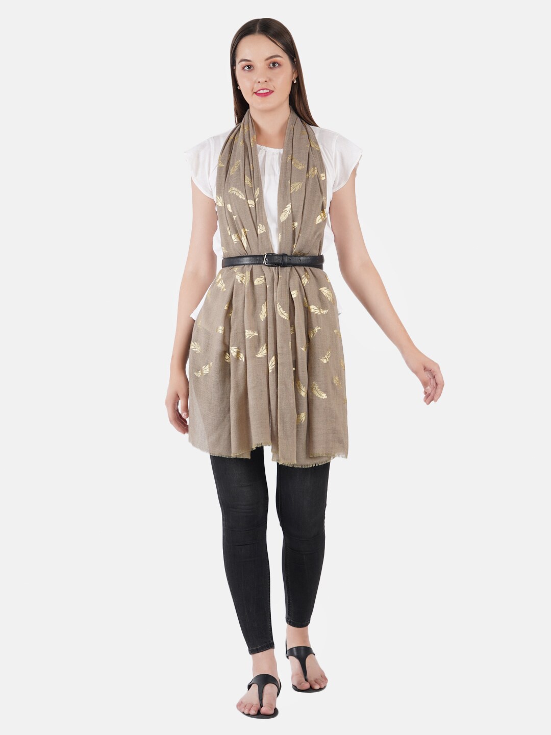 

MUFFLY Women Printed Wool Stole, Beige