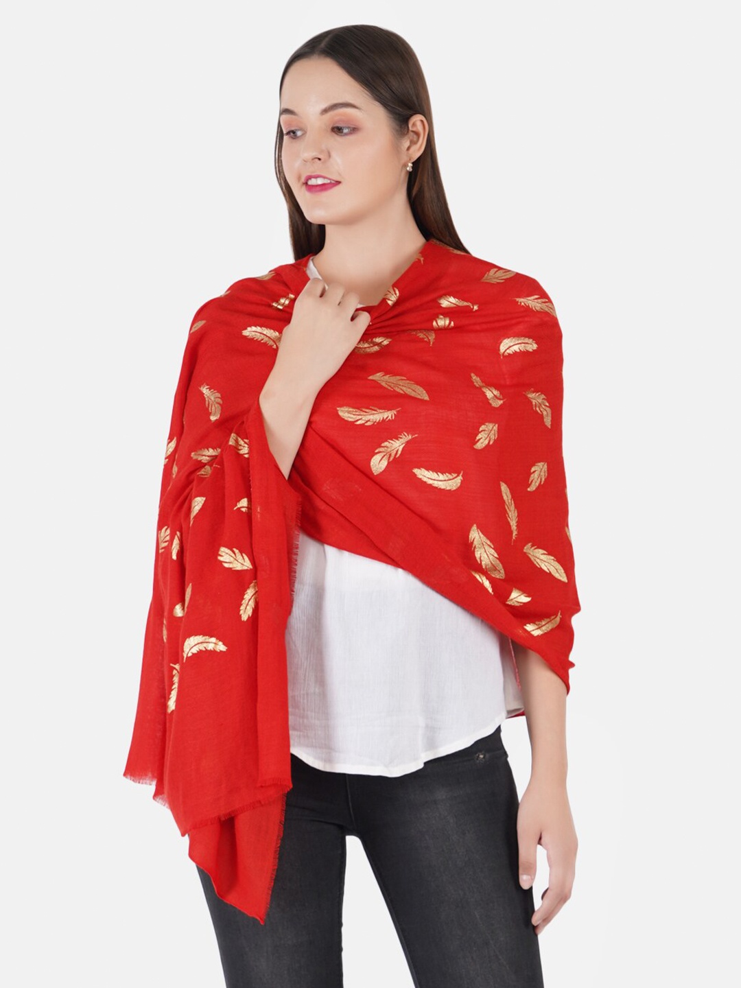 

MUFFLY Women Printed Stole, Red