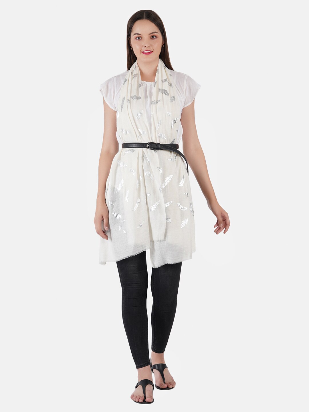 

MUFFLY Women Printed Stole, White