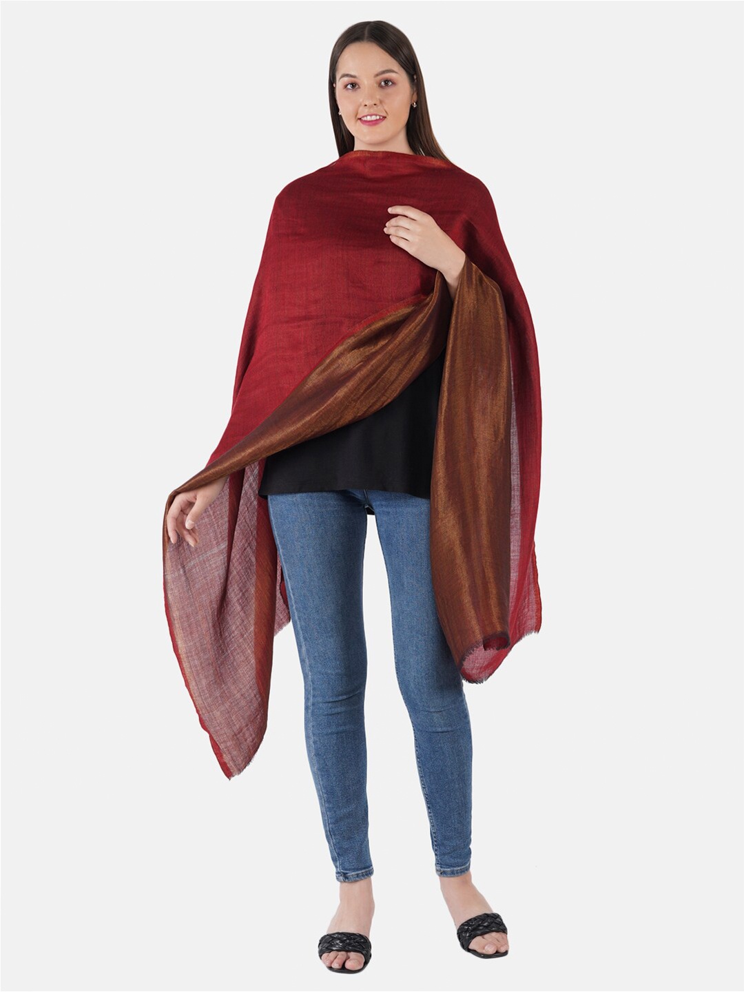 

MUFFLY Women Woven Design Reversible Wool Stole, Maroon