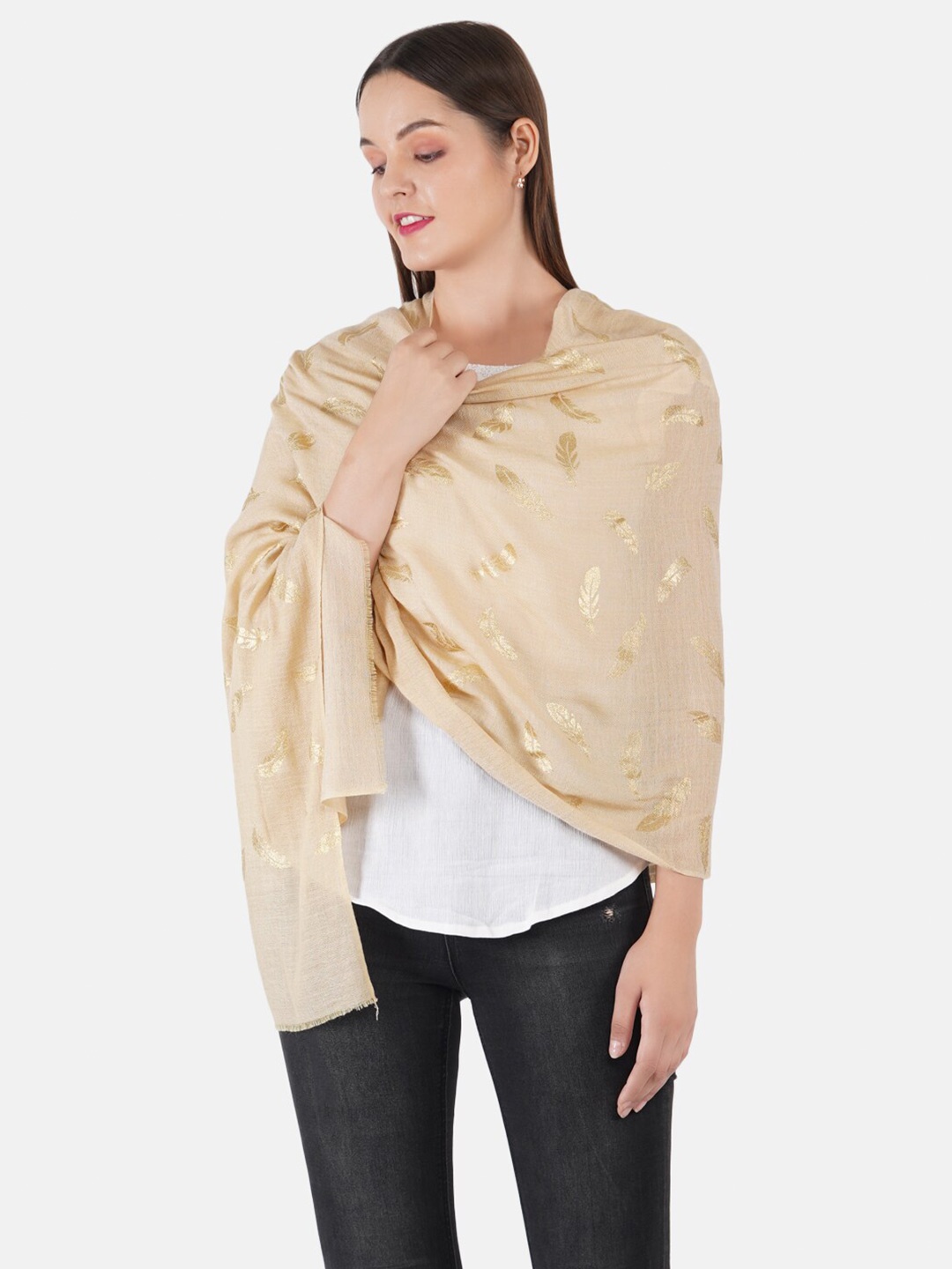 

MUFFLY Women Woven Design Stole, Beige
