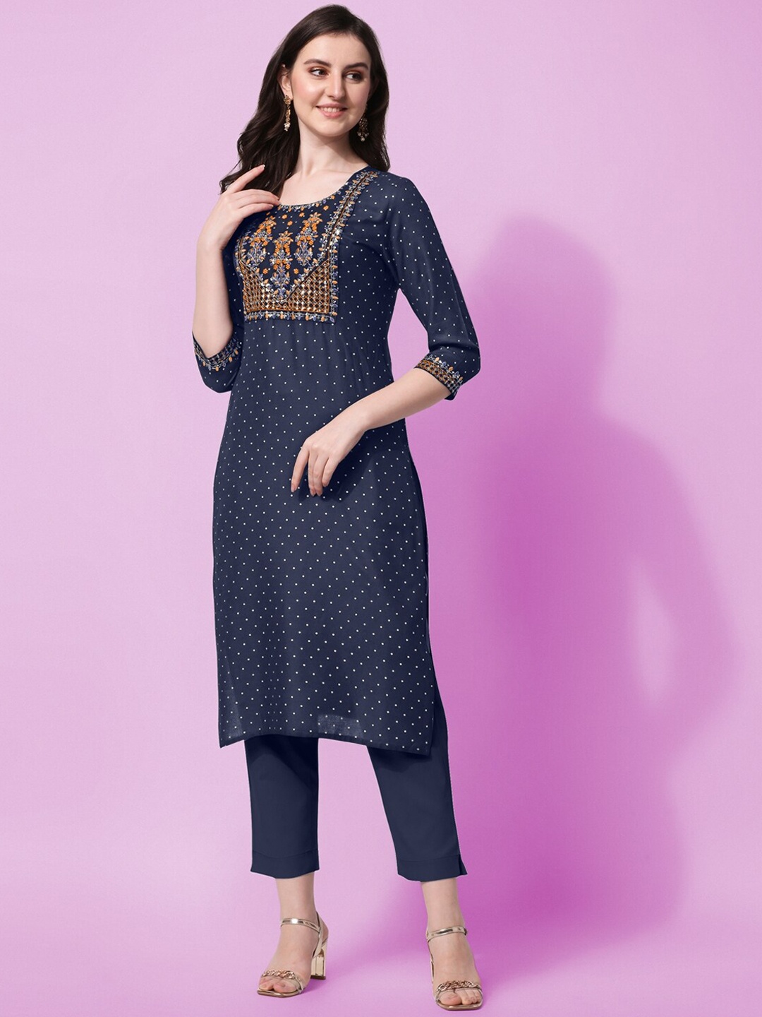 

KALINI Women Navy Blue Geometric Kurta