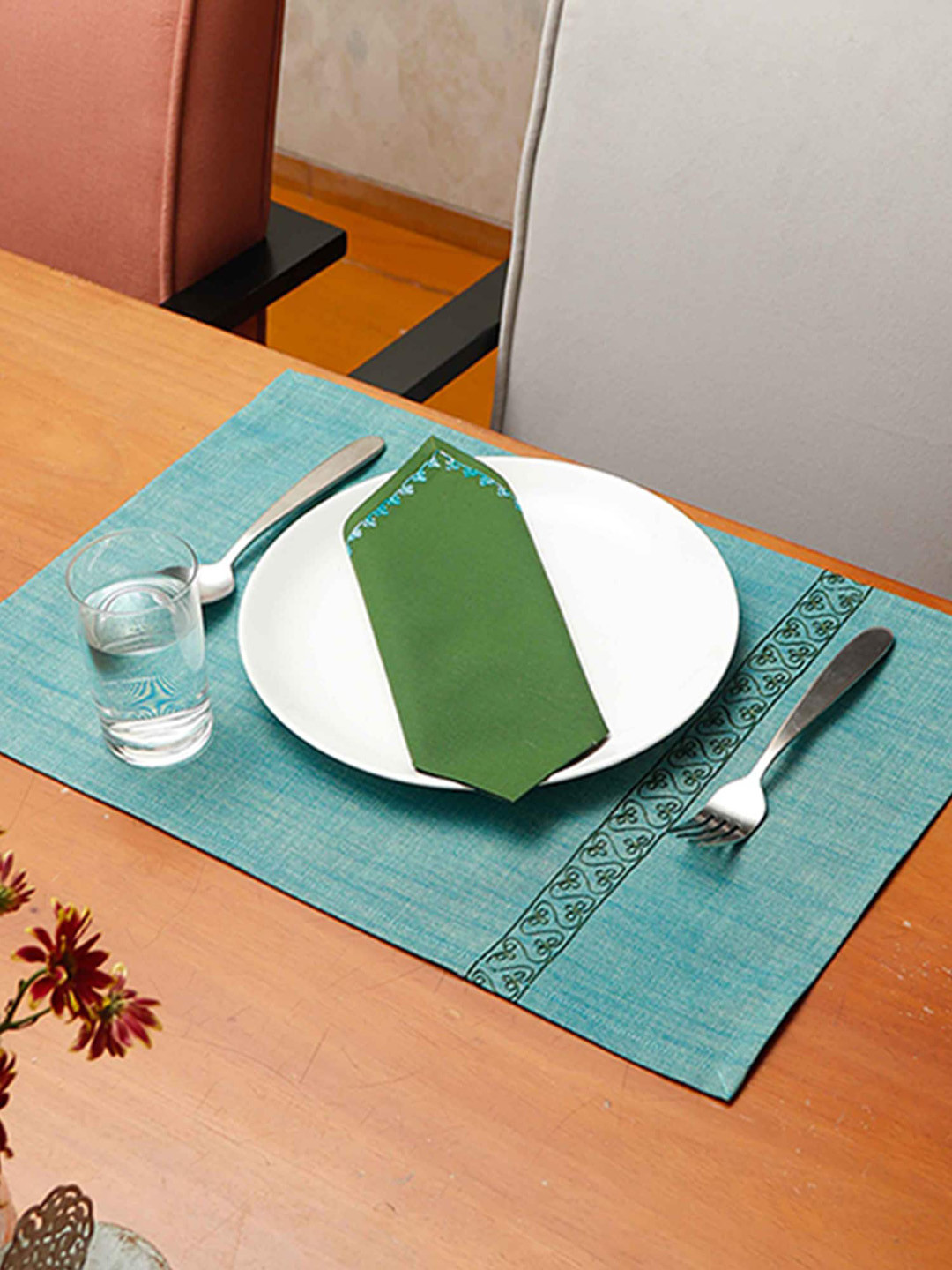 

ZEBA Set Of 6 Blue Embroidered Pure Cotton Dining Table Placemats