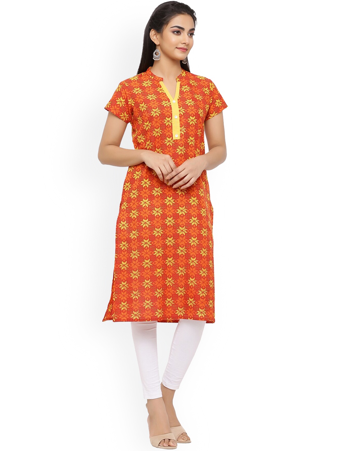 

mirari Women Orange Ethnic Motifs Printed Flared Sleeves Floral Kurta