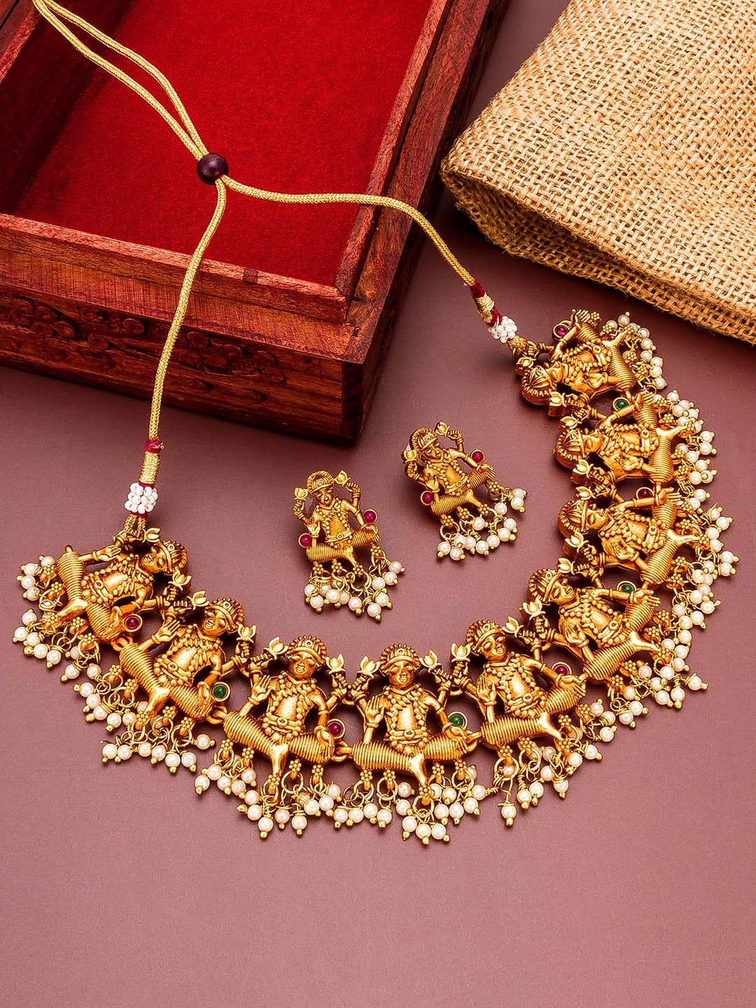 

aadita Gold-Plated White Pearls-Studded & Beaded Jewellery Set