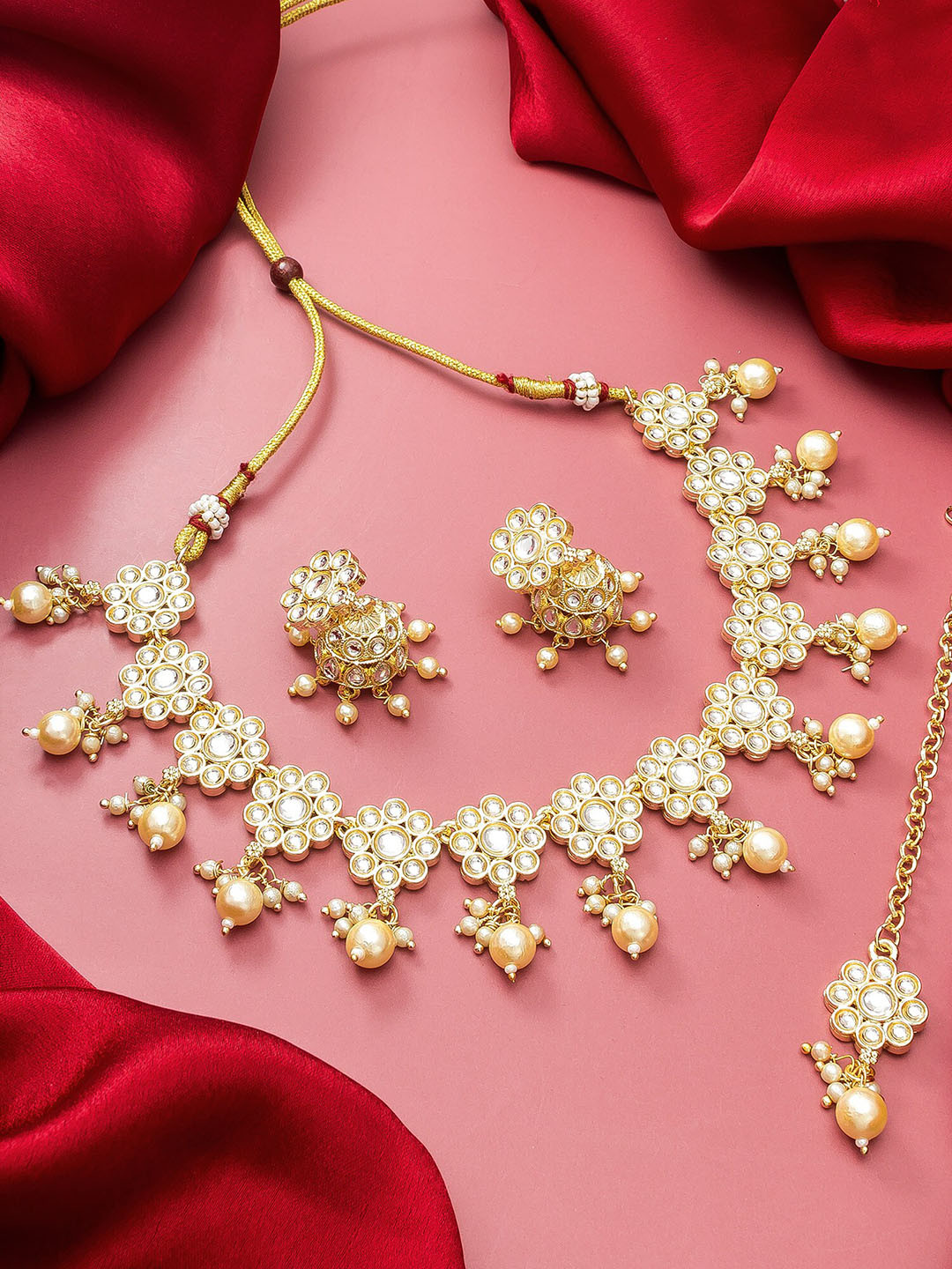 

aadita Gold-Plated Gold Colored Pearl Jewellery Set