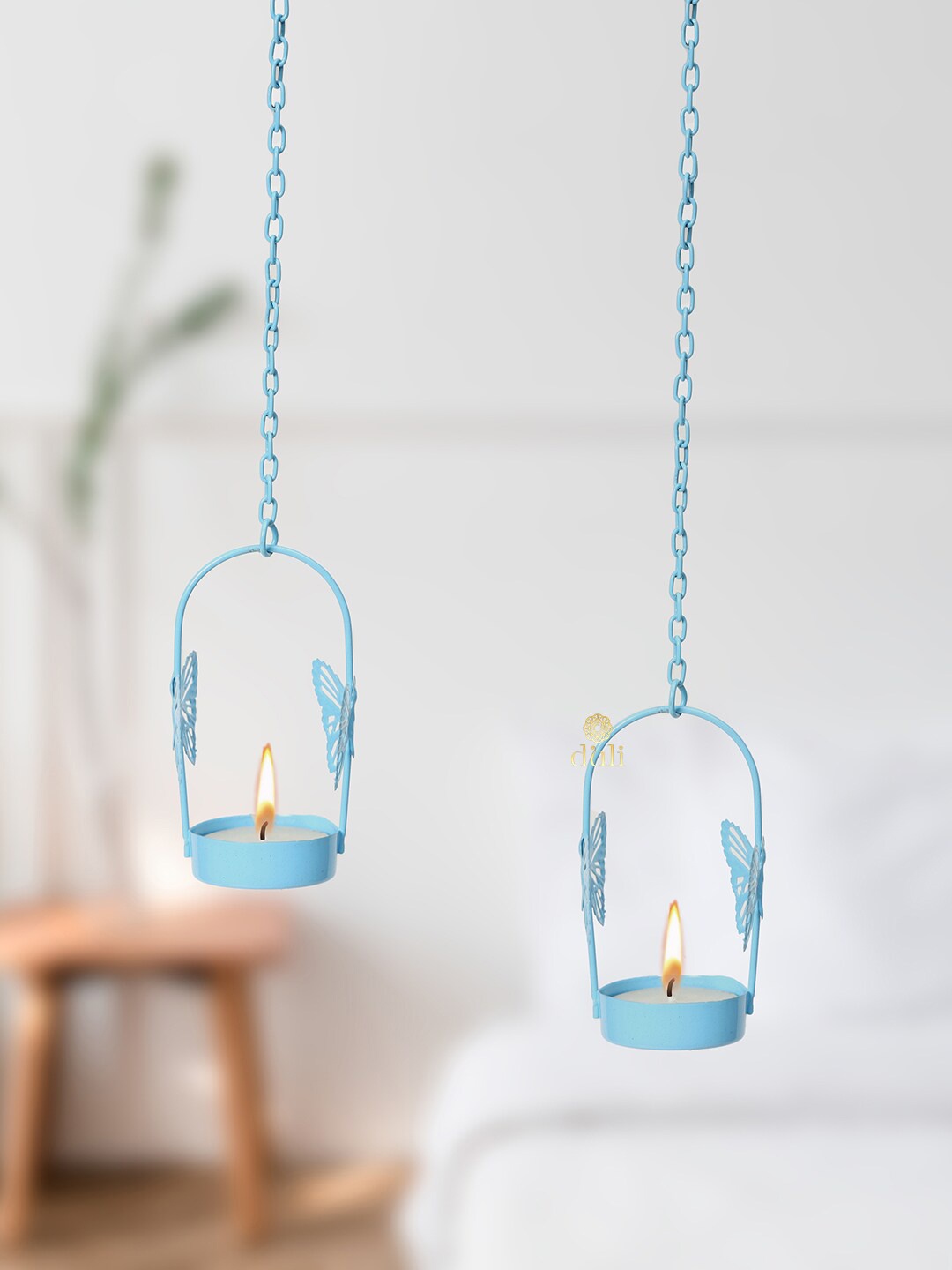 

DULI Set Of 4 Butterfly Tealight Holder With Chain, Blue