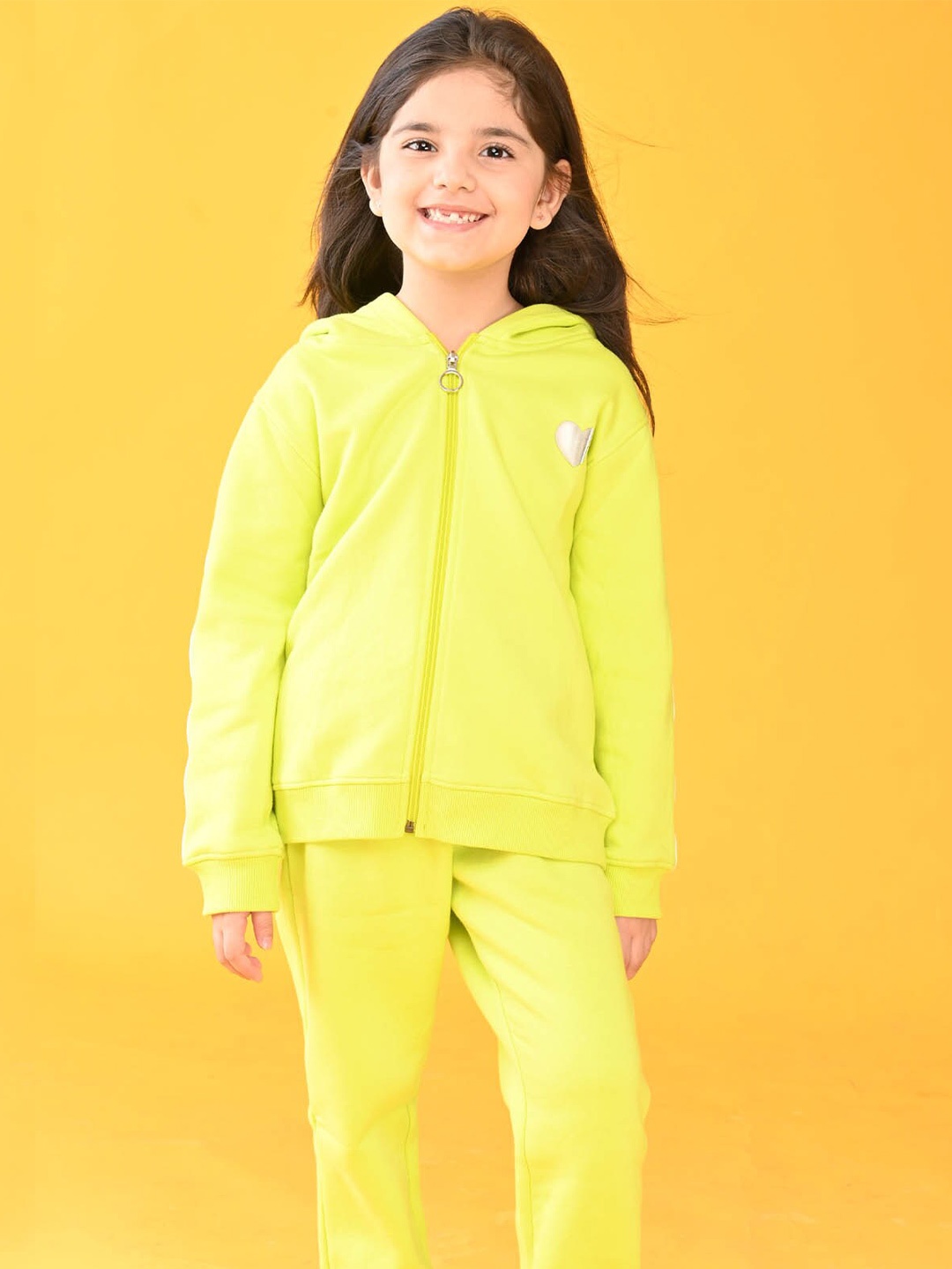 

Anthrilo Girls Lime Green Zip Up Fleece Hoodie & Jogger Set