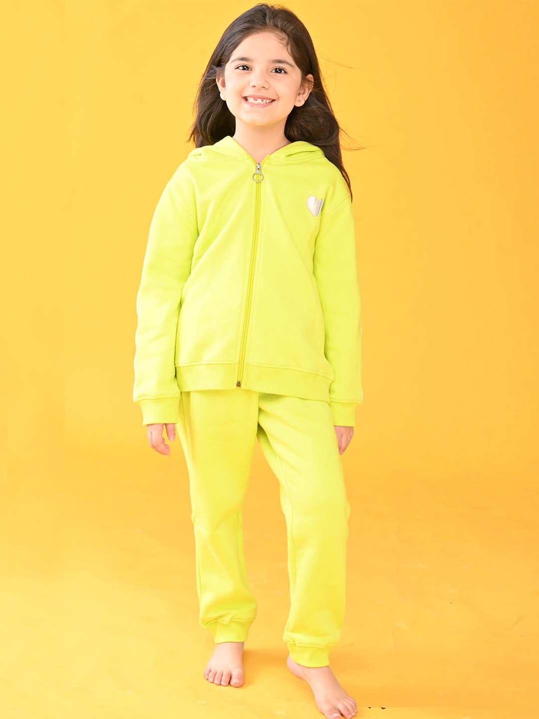 

Anthrilo Girls Lime Green Zip Up Fleece Hoodie & Jogger Set