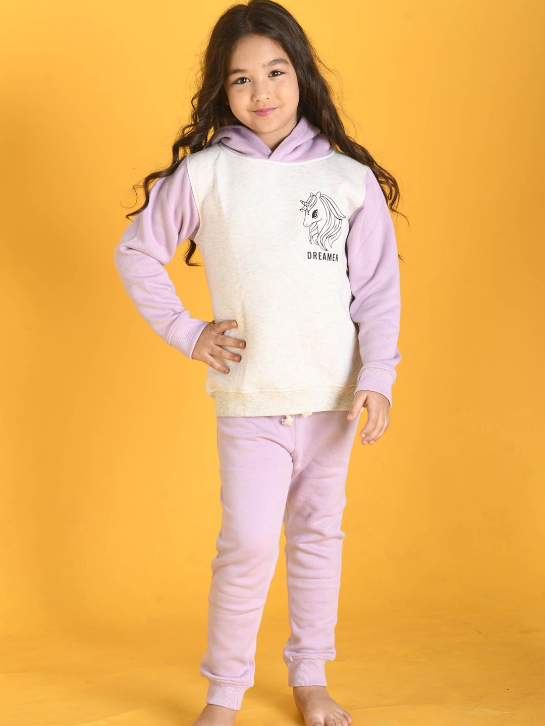 

Anthrilo Girls Grey Melange & Purple Dreamer Fleece Hoodie with Joggers